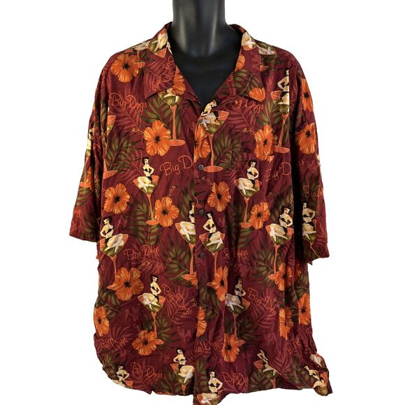 Mens Big Dogs Short Sleeve Hawaiian Shirt Sz 4X Pinup Girl Floral - Picture 1 of 9